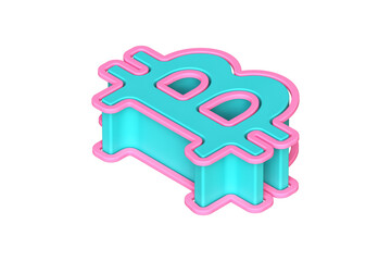 Bitcoin Btc logo 3D isometric icon in teal and pink. High quality 3D rendering display font suitable for poster, web, advertising and modern design projects.