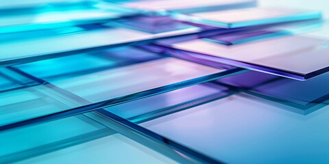 Abstract background featuring blue and purple overlapping glass sheets, ideal for tech and design projects.
