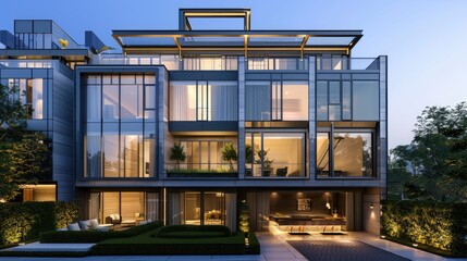 A sophisticated urban townhouse with a modern