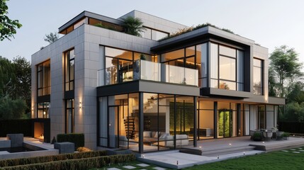 Fototapeta premium A sophisticated urban townhouse with a sleek modern facade