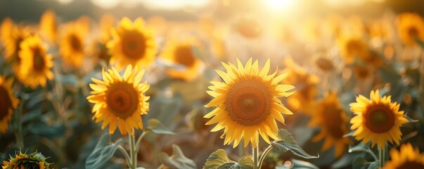 Fototapeta premium A field of blooming sunflowers stretching towards the sun.