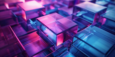 3D render of vibrant blue and purple glass bars, perfect for modern design projects.
