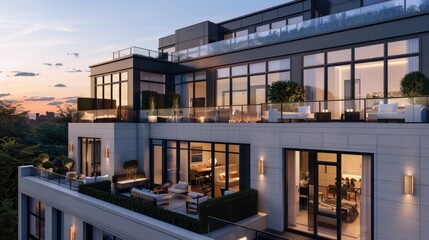 Obraz premium A sophisticated urban townhouse with a sleek modern facade