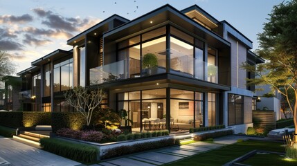 Fototapeta premium A sophisticated urban townhouse with a sleek modern facade