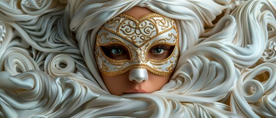Mysterious Woman in White Mask