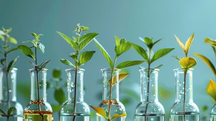 Investigation with flasks with plants. Concept of green chemistry