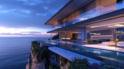 Fototapeta premium A stunning cliffside mansion with a sleek