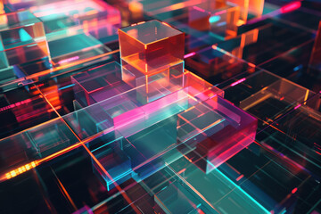 horizontal colorful abstract illustration of transparent geometric shapes and layers background