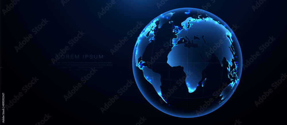 Aufkleber world map. global network connection. glowing wireframe, linear, line and mesh illustration vector