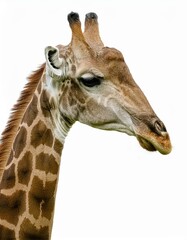 Obraz premium Seitenansichtfoto einer Giraffe, isoliert auf transparentem Hintergrund.