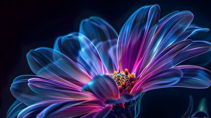 Obraz premium Mesmerizing Neon Flower Blooming in Cosmic Darkness with Radiant Petals