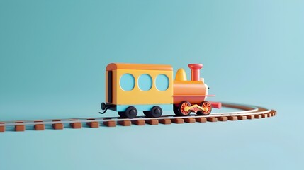 Miniature Train with Cute Design on Plain Background,Travel Journey Concept
