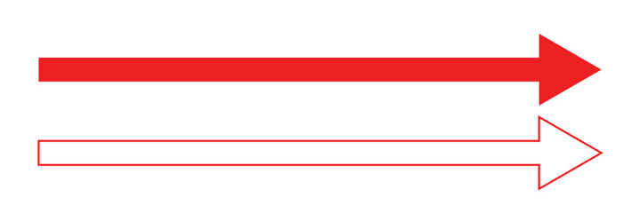 Horizontal long straight arrow signs. Black pointer, direction, position symbol and double arrow icon isolated on white background. Vector Illustration