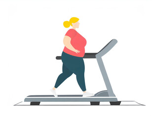 Naklejka premium Otyła kobieta na bieżni ilustracja