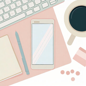 Telefon na biurku biuro grafika ilustracja