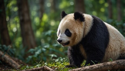 Obraz premium a little panda animal in forest,hdr