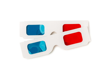 3D glasses isolated on white background. 3D Movie Glasses. Cinema and entertainment concept. Watching a movie. Design. Place for text.