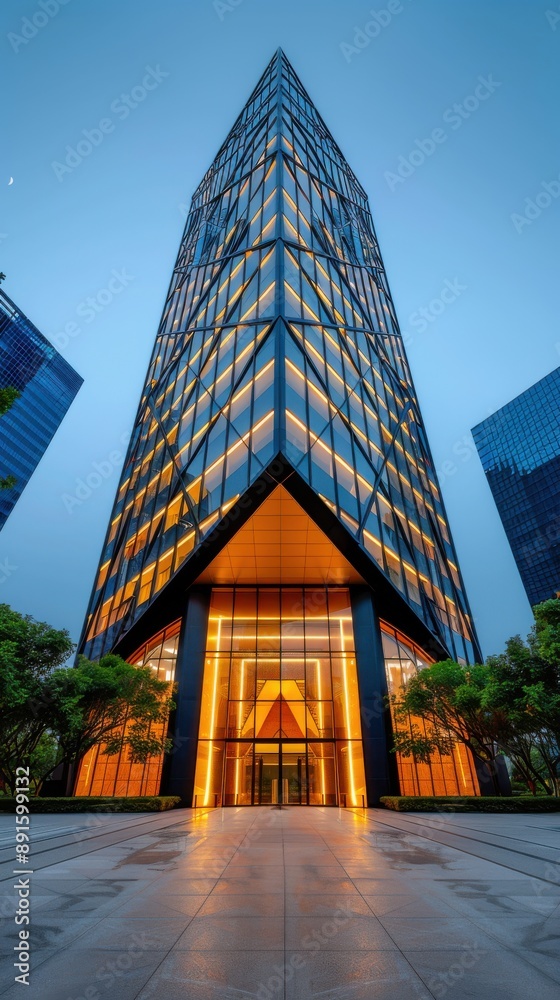 Wall mural modern skyscraper architecture at dusk