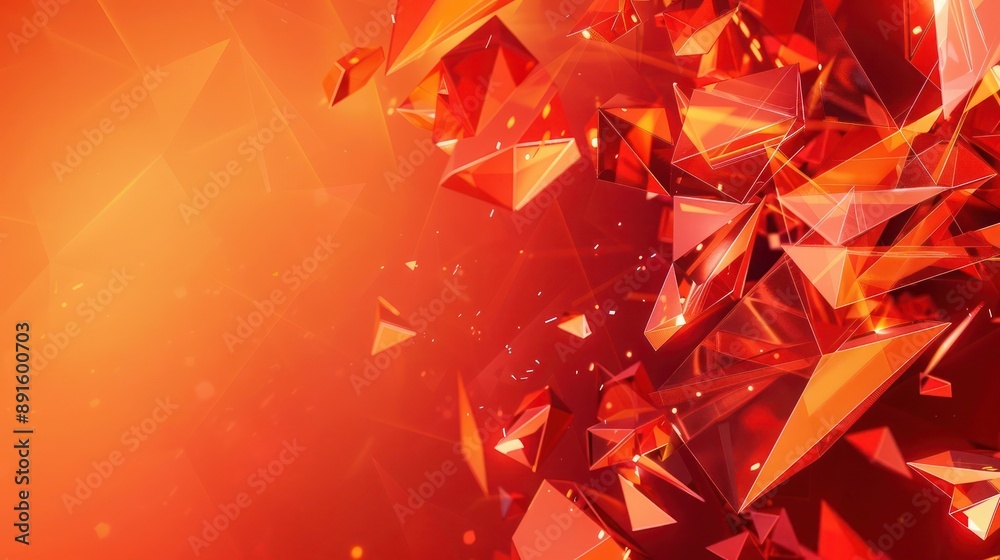 Poster low poly abstract background in warm tones of red and orange, with angular polygons and intricate pa