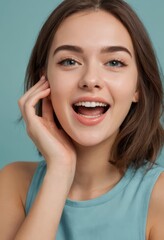 Fototapeta premium beauty portrait of a happy girl, laughing woman