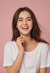 Fototapeta premium beauty portrait of a happy girl, laughing woman
