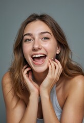 Fototapeta premium beauty portrait of a happy girl, laughing woman