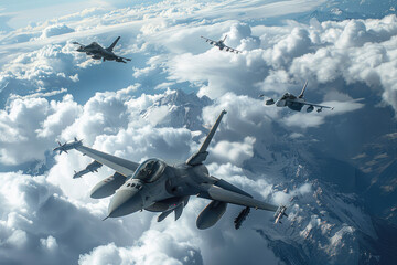 Fighter jets soaring in the blue skies