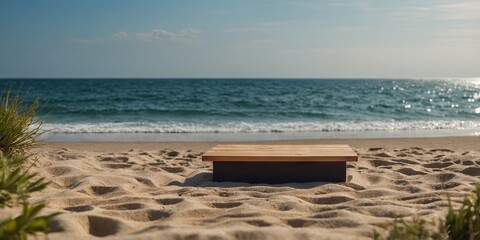 Display podium with beach background Summer themed display podium.