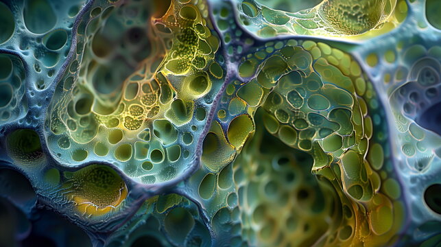 Cellular structure of plant cells under a microscope