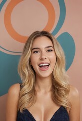 Naklejka premium young woman smiling, girl laughing