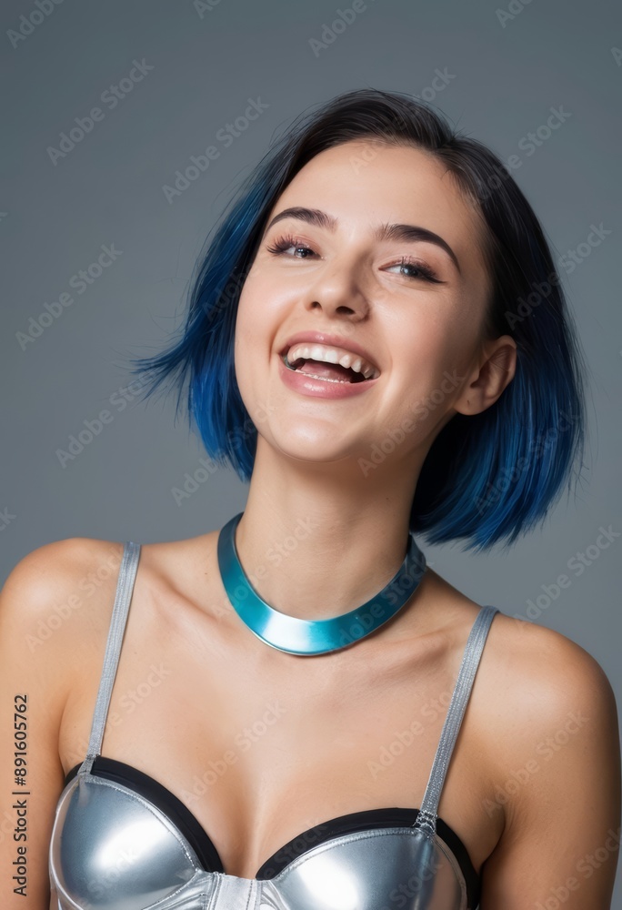 Poster young woman smiling, girl laughing