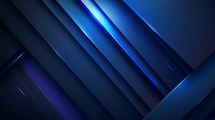 Obraz premium Modern blue geometric background with metallic layers and lighting effects, creating sophisticated design