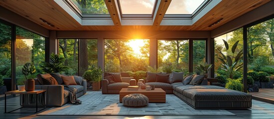 Fototapeta premium Modern Living Room with Sunlit Patio