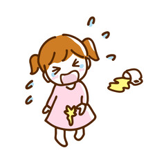 飲み物をこぼして服が汚れて泣いている女の子のイラスト