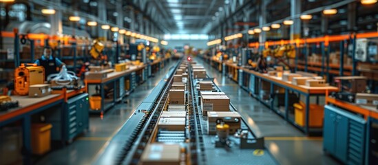Fototapeta premium Conveyor Belt System in a Modern Warehouse