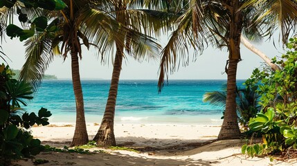 Palm Trees Frame a Beautiful Tropical Beach on a Sunny Day