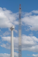 wind turbine - a large crane works on the construction of a wind turbine