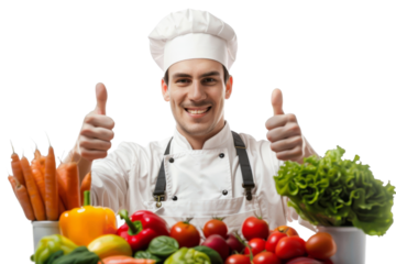Food factory employee smiling and giving thumbs up Isolated on white background