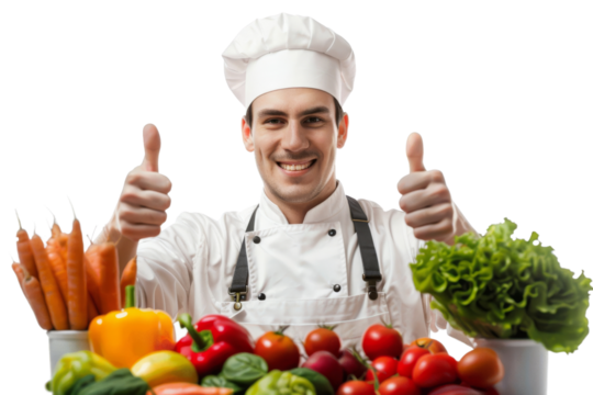 Food factory employee smiling and giving thumbs up Isolated on white background - Powered by Adobe