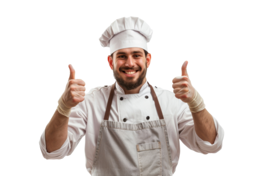 Food factory employee smiling and giving thumbs up Isolated on white background