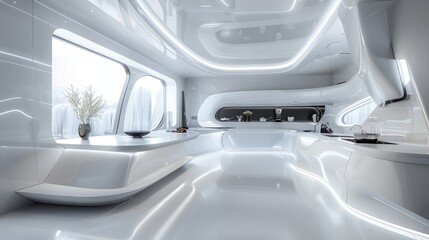 Modern and Stylish Futuristic Kitchen Equipped with High-Tech Gadgets and Sleek Design