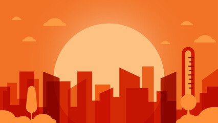 Urban skyline Heatwave. Rising Temperatures in the Concrete building. Vector illustration