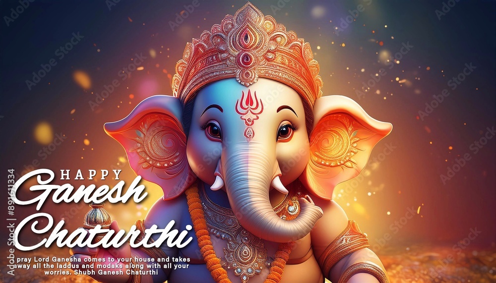 Wall mural Happy Ganesh Chaturthi greeting card design. Lord Ganesh design for Ganesh Chaturthi Poster Design