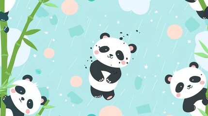 Cute Cartoon Pandas Playing in a Bamboo Forest