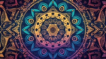Fototapeta premium Colorful Mandala Pattern With Geometric Shapes and a Gradient Background