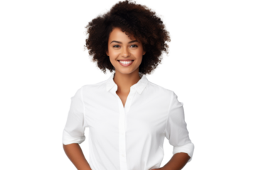 Fashionable young black woman in casual chic outfit with a bright smile Isolated on white background