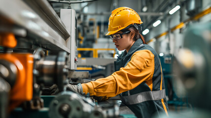Engineers performing maintenance  in factory