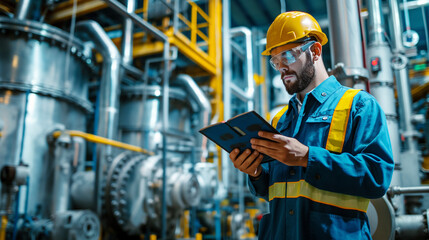 Engineers performing maintenance  in factory