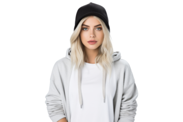 Fashionable girl in urban clothing looking confidently at the camera Isolated on white background