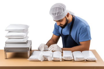 Factory worker packaging finished products Isolated on white background